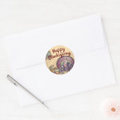 Sticker Rond Glitter Happy Thanksgiving Turkey and Cornucopia (Enveloppe)