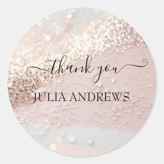 Sticker Rond Glitter « Merci ! » personnalisé pour client (Devant)