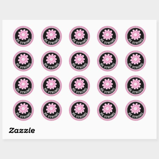 Sticker Rond Glitter Pink Flower Breast Cancer Awareness Design (Feuille)