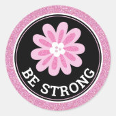 Sticker Rond Glitter Pink Flower Breast Cancer Awareness Design (Devant)