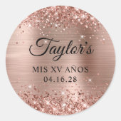 Sticker Rond Glitter Rose Gold Foil Mis XV Años (Devant)
