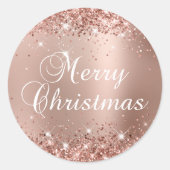 Sticker Rond Glitter Rose or glam Gradient Joyeux Noël (Devant)