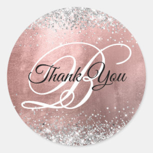 Sticker Rond Glitter Rose Or huile Fancy Monogramme Merci
