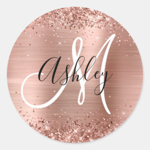 Sticker Rond Glitter Rose or huile noir et blanc Monogramme