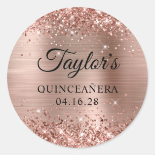 Sticker Rond Glitterature Rose Gold Foil Quinceañera