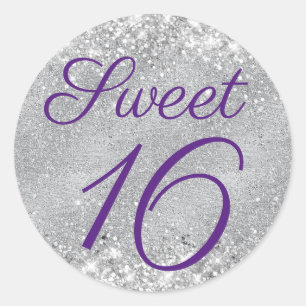 Sticker Rond Glitterie Argent et Royal Purple Sweet 16