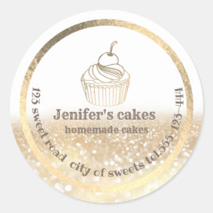 Sticker Rond Glitterie d'or Gâteaux et gâteries maison