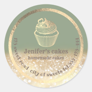 Sticker Rond Glitterie d'or Gâteaux faits maison et gâteries em