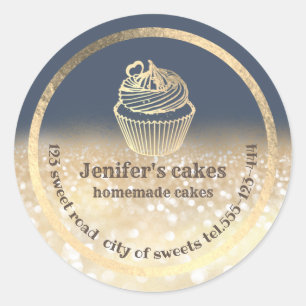 Sticker Rond Glitterie d'or Gâteaux faits maison et gâteries em