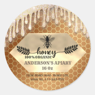 Sticker Rond Glitterie éclat gouttes calligraphie branche miel