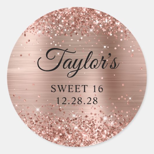 Sticker Rond Glitterie Gold Foil Sweet 16 (Devant)