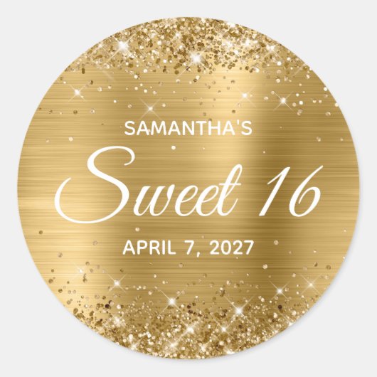 Sticker Rond Glitterie Gold Foil Sweet 16 (Devant)