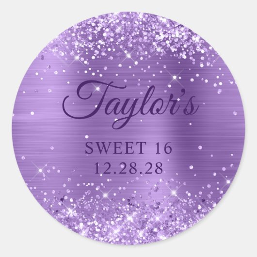 Sticker Rond Glitterie Lumière Purple Sweet 16 (Devant)