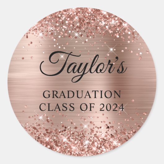 Sticker Rond Glitterie Rose Gold Foil Graduation (Devant)