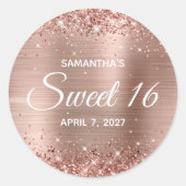 Sticker Rond Glitterie Rose Gold Foil Sweet 16 (Devant)