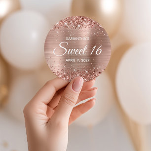 Sticker Rond Glitterie Rose Gold Foil Sweet 16