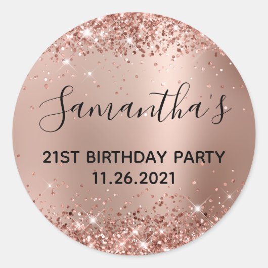 Sticker Rond Glitterie Rose Gold Glam Gradient 21e anniversaire (Devant)