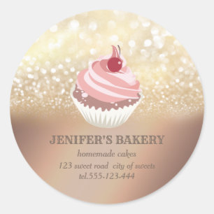 Sticker Rond Glitterie vintage en or cupcakes et sucreries fait