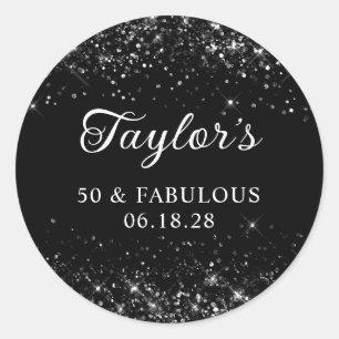 Sticker Rond Glittery Black 50e anniversaire
