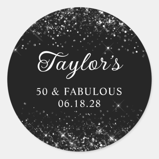 Sticker Rond Glittery Black 50e anniversaire (Devant)