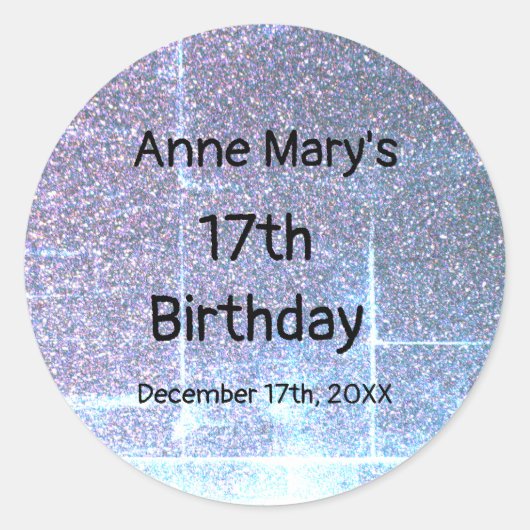 Sticker Rond Glittery Blue Artsy 17e anniversaire Custom Age 20 (Devant)