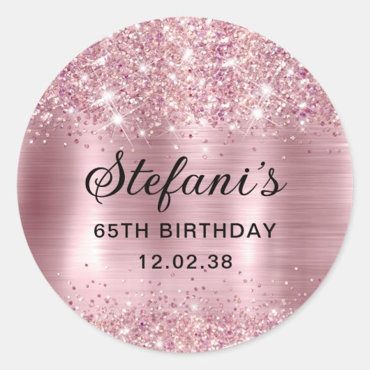 Sticker Rond Glittery Blush Rose Gold Foil 65e anniversaire (Devant)