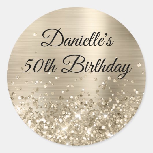 Sticker Rond Glittery Champagne Foil 50e anniversaire (Devant)