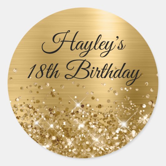 Sticker Rond Glittery Gold Foil 18e anniversaire (Devant)