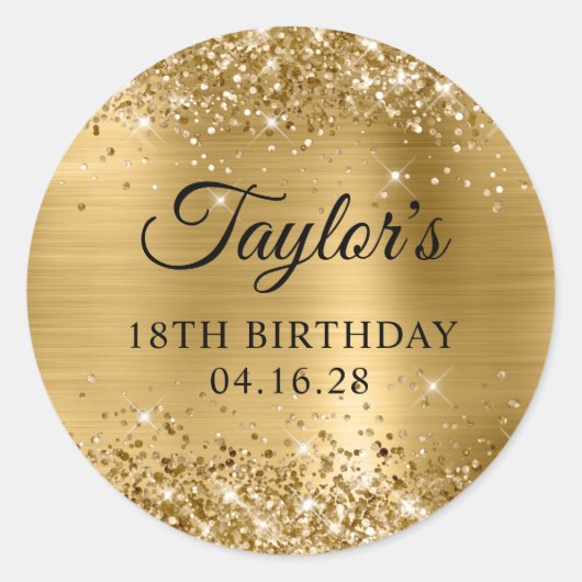 Sticker Rond Glittery Gold Foil 18e anniversaire (Devant)