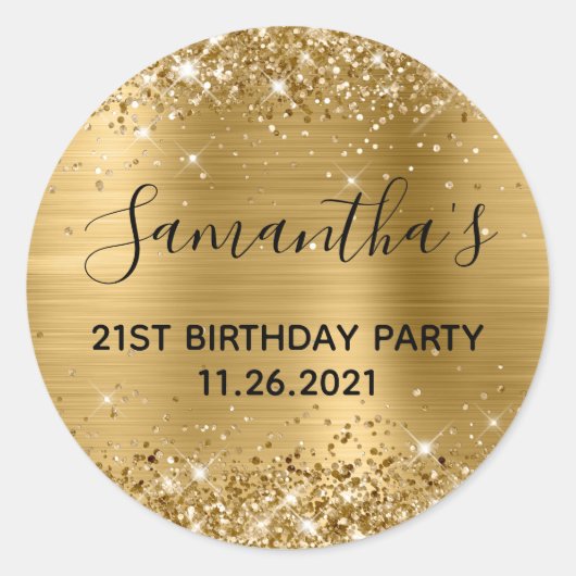 Sticker Rond Glittery Gold Foil 21e fête d'anniversaire (Devant)