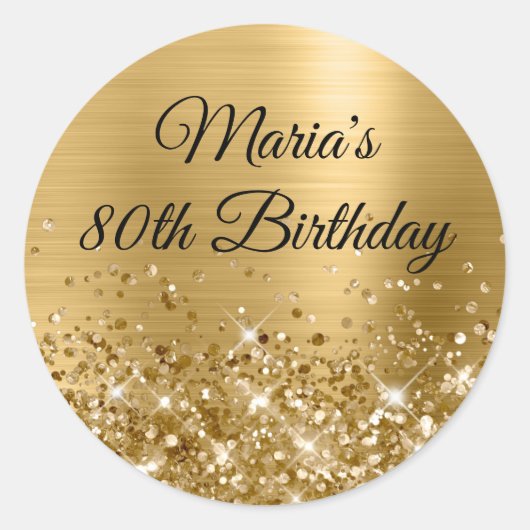 Sticker Rond Glittery Gold Foil 80e anniversaire (Devant)