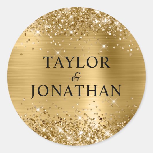 Sticker Rond Glittery Gold Foil mariée et Mariage de chambre (Devant)
