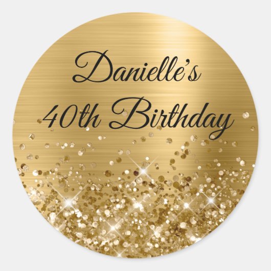 Sticker Rond Glittery Gold Foil Moderne 40e anniversaire (Devant)