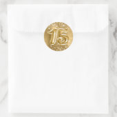 Sticker Rond Glittery Gold Foil Numéro 15 Anniversaire (Sac)