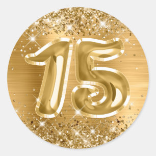 Sticker Rond Glittery Gold Foil Numéro 15 Anniversaire