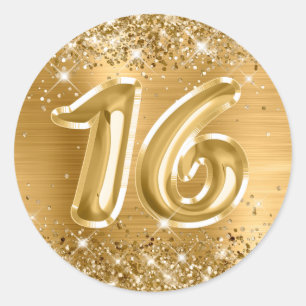 Sticker Rond Glittery Gold Foil Numéro 16 Anniversaire