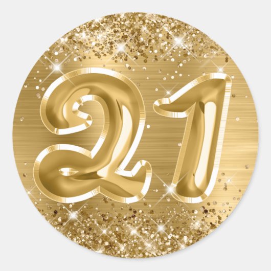 Sticker Rond Glittery Gold Foil Numéro 21 Anniversaire (Devant)