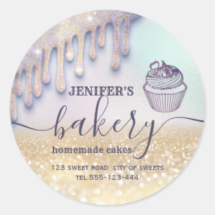 Sticker Rond Glittery gouttes cupcake chef script boulangerie