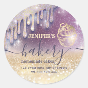 Sticker Rond Glittery gouttes cupcake chef script boulangerie