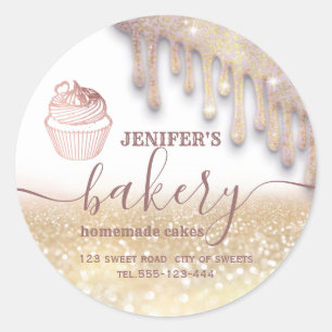 Sticker Rond Glittery gouttes cupcake chef script boulangerie