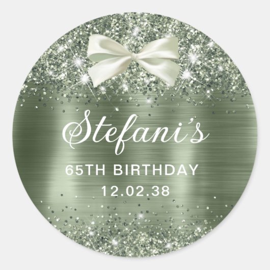Sticker Rond Glittery Green Sage Foil 65e Anniversaire Classiqu (Devant)