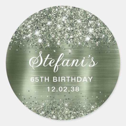 Sticker Rond Glittery Green Sage Foil 65e Anniversaire Classiqu (Devant)