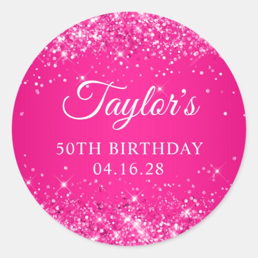 Sticker Rond Glittery Hot Pink 50e anniversaire (Devant)