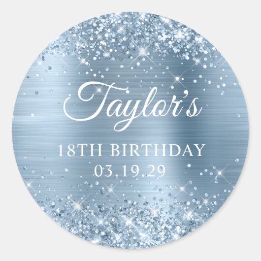 Sticker Rond Glittery Light Blue Foil 18e anniversaire (Devant)