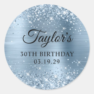 Sticker Rond Glittery Light Blue Foil 30e anniversaire