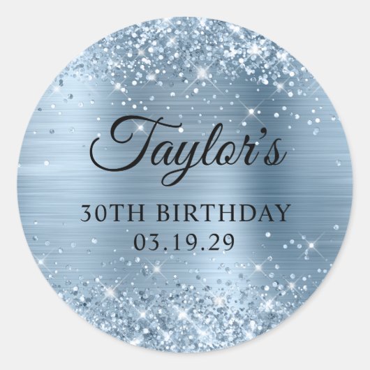 Sticker Rond Glittery Light Blue Foil 30e anniversaire (Devant)