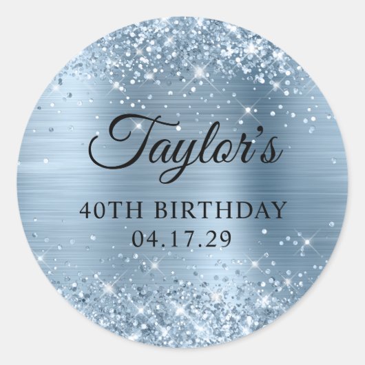 Sticker Rond Glittery Light Blue Foil 40e anniversaire (Devant)