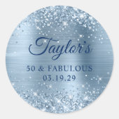 Sticker Rond Glittery Light Blue Foil 50 & Fabulous (Devant)
