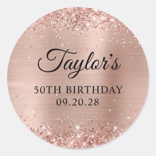 Sticker Rond Glittery Light Rose Gold Foil 50e anniversaire (Devant)