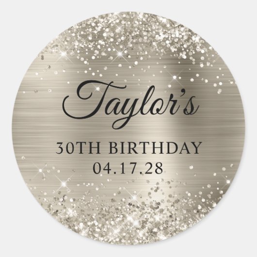 Sticker Rond Glittery Platinum Foil 30e anniversaire (Devant)